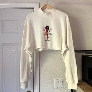 SHELL CORP ivory cream cotton mock neck boxy cropped raw hem devil pullover